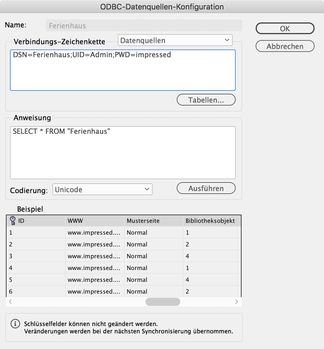 Konfigurationsdialog des ODBC Data Providers in EasyCatalog
